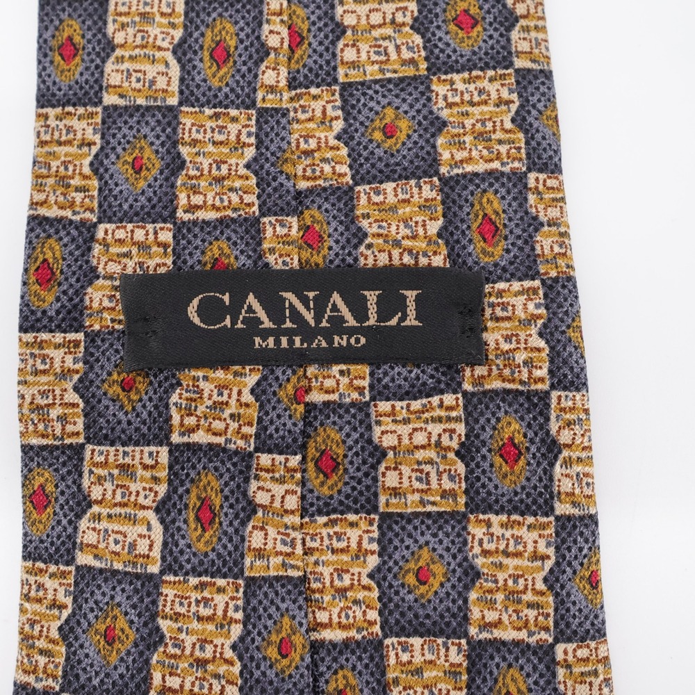 Canali Geometric‎ Medallion Silk Necktie Blue Gold Mens OS Tie - Picture 2 of 6